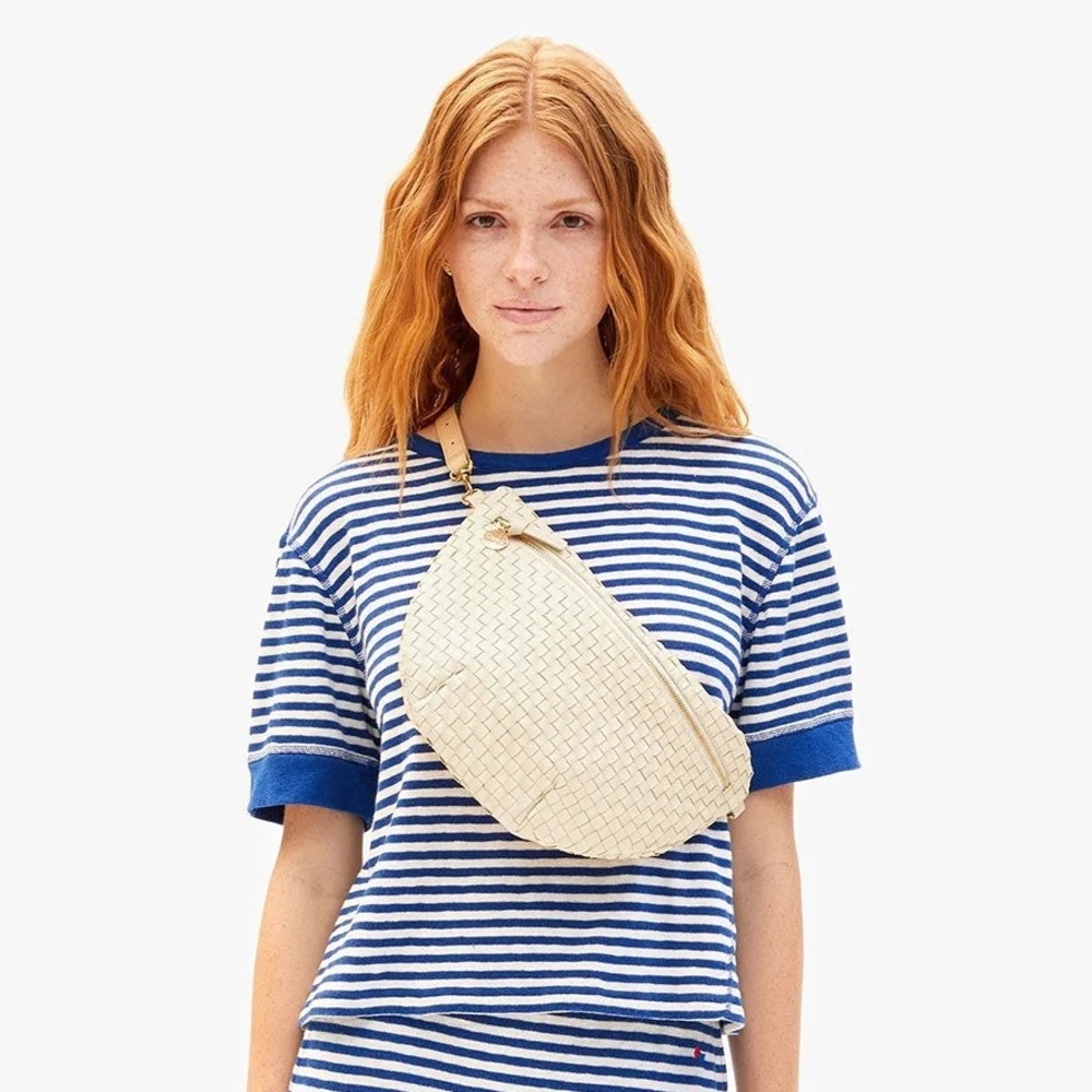 Clare V Cream Woven Grande Fanny